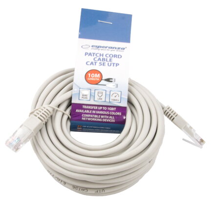 UTP patchcord UTP patchcord, Cat.5e, RJ45 M-10m, nestíněný, šedý, Esperanza EB277E