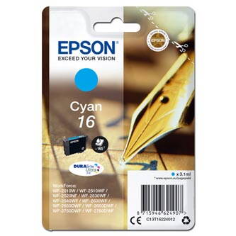 Epson originální ink C13T16224012, T162240, cyan, 3.1ml, Epson WorkForce WF-2540WF, WF-2530WF, WF-2520NF, WF-2010