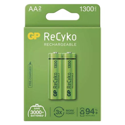 Nabíjecí baterie, AA (HR6), 1.2V, 1300 mAh, GP, papírová krabička, 2-pack, ReCyko