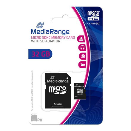 MediaRange Micro Secure Digital Card, 32GB, micro SDHC, MR959, UHS-I U1 (Class 10), s adaptérem