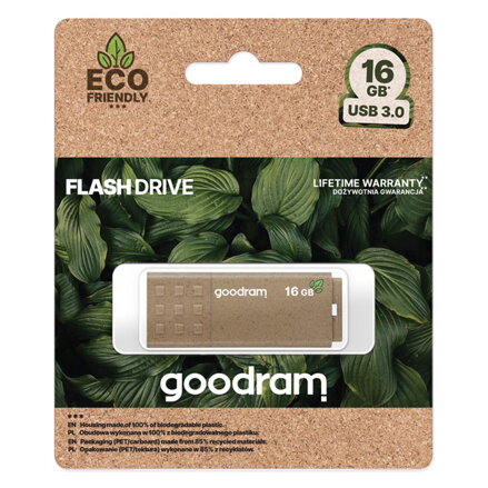 Goodram USB flash disk, USB 3.0, 16GB, UME3 ECO FRIENDLY, hnědý, UME3-0160EFR11, USB A, s krytkou