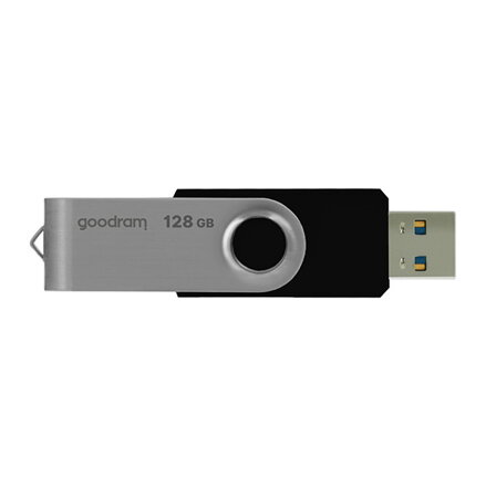 Goodram USB flash disk, USB 3.0 (3.2 Gen 1), 128GB, UTS3, černý, UTS3-1280K0R11, USB A, s otočnou krytkou