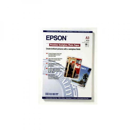 Epson Premium Semigloss Photo Paper, foto papír, pololesklý, bílý, Stylus Photo 1290, 2100, A3, 251 g/m2, 20 ks, C13S041334, inkou