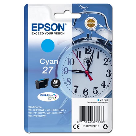 Epson originální ink C13T27024012, 27, cyan, 3,6ml, Epson WF-3620, 3640, 7110, 7610, 7620