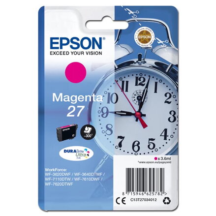 Epson originální ink C13T27034012, 27, magenta, 3,6ml, Epson WF-3620, 3640, 7110, 7610, 7620