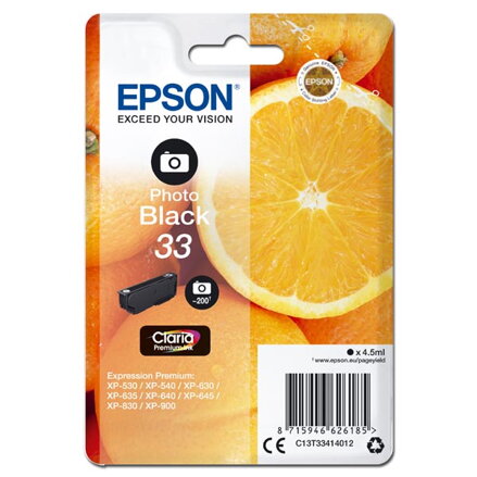 Epson originální ink C13T33414012, T33, photo black, 4,5ml, Epson Expression Home a Premium XP-530,630,635,830