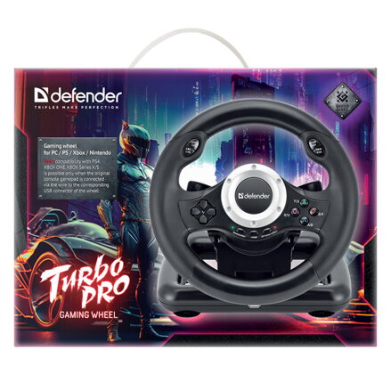 Volant Defender TURBO PRO, 10tl., USB, černý, s pedály, PS3,PS4,PC,Xbox One,Xbox Series X/S,Nintendo Switc