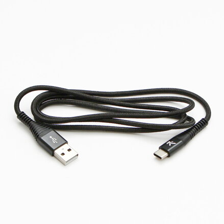 Kabel USB (2.0), USB A M- USB C M, 1m, 480 Mb/s, 5V/3A, černý, Logo, box, nylonové opletení, hliníkový kryt konektoru