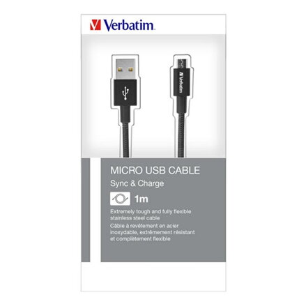 Kabel USB (2.0), USB A M- USB micro B M, 1m, černý, Verbatim, box, 48863