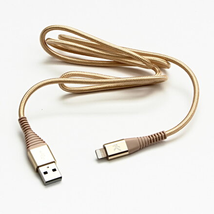 Kabel USB (2.0), USB A M- Apple Lightning C89 M, 2m, MFi certifikace, 5V/2,4A, zlatý, Logo, box, nylonové opletení, hliníkový kryt