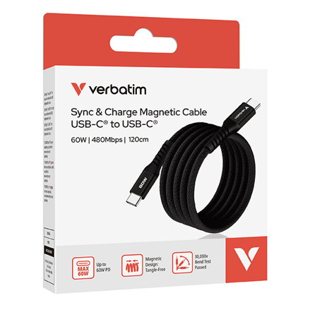 Verbatim USB kabel USB C samec - USB C samec, 60W, 1.2m, magnetický, černý, box, 31859