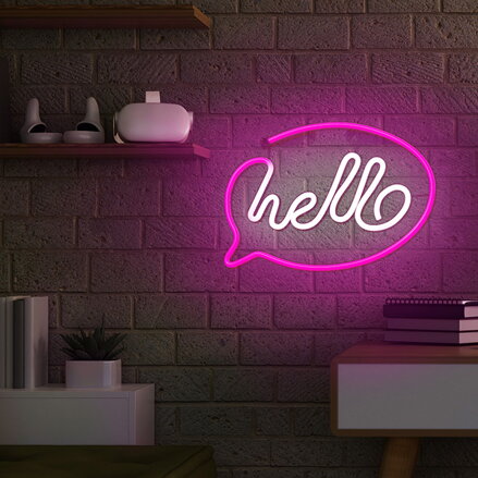 Neon LED Light HELLO pink white Bat + USB FLNE15 Forever Light