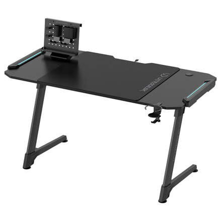 ULTRADESK Herní stůl SPACE XXL V2 BLACK, 144x70 cm, 75 cm, LED RGB podsvícení s dotykovým panelem, s XXL podložkou pod myš