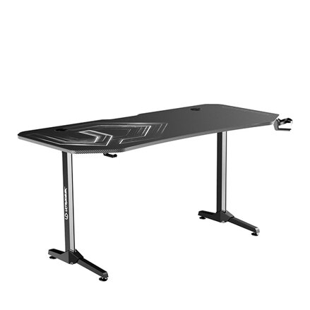 ULTRADESK Herní stůl FRAG XXL BLACK, 160 x 75 cm, 75 cm, držák nápojů a sluchátek, stojan BEAM, s celoplošnou XXL podložkou pod my