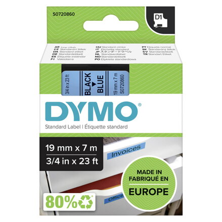 Dymo originální páska do tiskárny štítků, Dymo, 45806, S0720860, černý tisk/modrý podklad, 7m, 19mm, D1