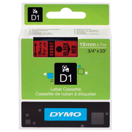 Dymo originální páska do tiskárny štítků, Dymo, 45807, S0720870, černý tisk/červený podklad, 7m, 19mm, D1