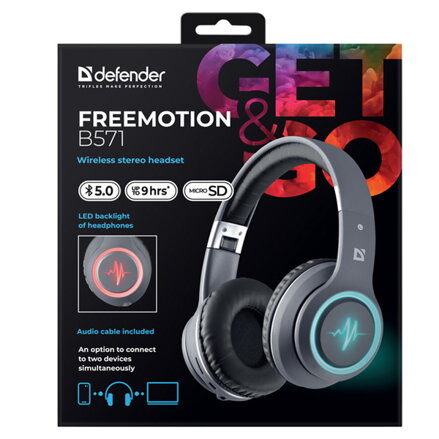 Defender FreeMotion B571, sluchátka s mikrofonem, ovládání hlasitosti, šedá, 2.0, 40 mm měniče typ micro-USB