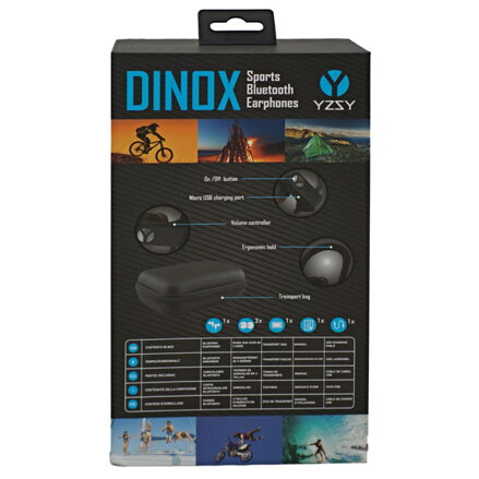 YZSY DINOX Sports & Outdoor, sluchátka s mikrofonem, ovládání hlasitosti, černá, bluetooth