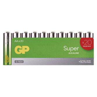 Baterie alkalická, AA (LR6), AA, 1.5V, GP, fólie, 20-pack, Super